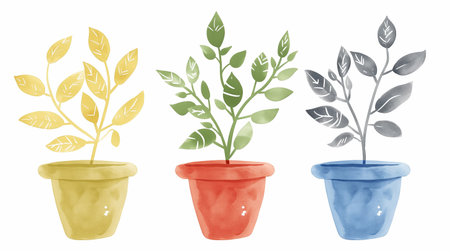 House plants in pots isolated on white background. Vector illustration in cartoon style.の素材