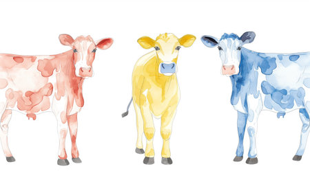 Set of watercolor cows isolated on a white background. Vector illustration.の素材