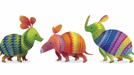 Armadillos. Cute cartoon animals. Vector illustration.の素材