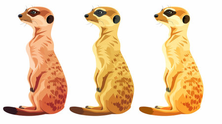 Set of cute meerkats isolated on white background. Vector illustration.の素材