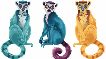 Set of cute lemurs. Vector illustration isolated on white background.の素材