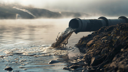 Pipes in the water. The concept of environmental pollution of the planet.の素材