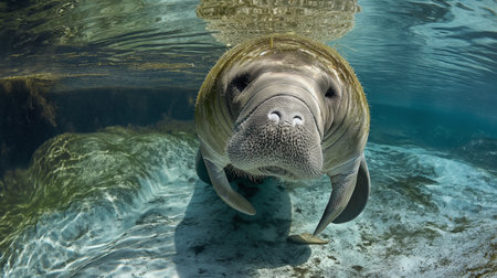 sea ââcow underwater in the ocean, close up view.の素材
