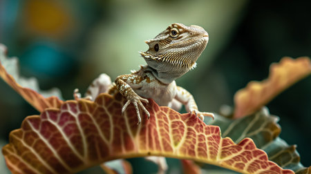 Bearded Dragon (Pogona vitticeps) on leafの素材
