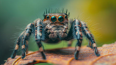 jumping spider close up in nature. super macro spider on leafの素材