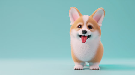 Cute Welsh Corgi Pembroke dog on pastel blue backgroundの素材