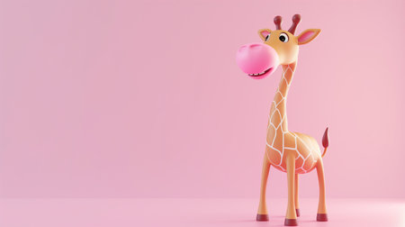 3d rendering of a cute cartoon giraffe on pink background.の素材