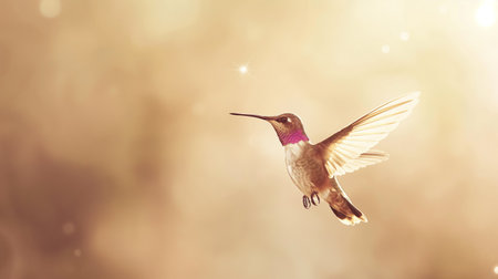 Ruby-throated Hummingbird (archilochus colubris) in flight with bokeh backgroundの素材