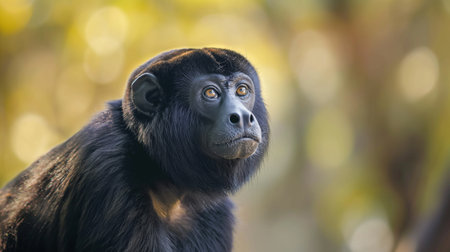 Portrait of a black macaque monkey in the wild nature.の素材