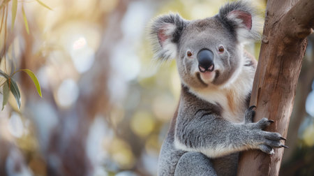 Cute koala on eucalyptus tree in Australiaの素材