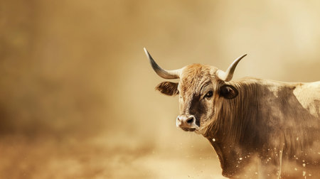 Portrait of a bull in the field. Animals in nature.の素材