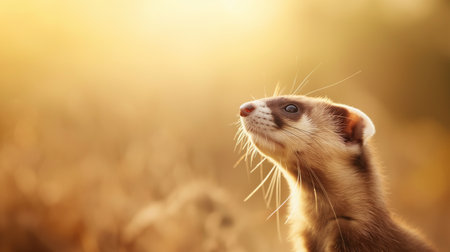 Ferret in the field at sunset. Close-up. Selective focus.の素材