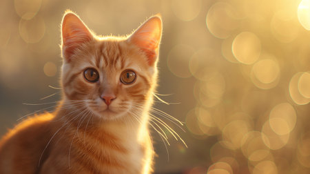 Portrait of ginger cat with bokeh background at sunset.の素材