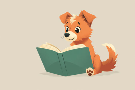 Cute dog reading a book. Vector illustration in cartoon style.の素材