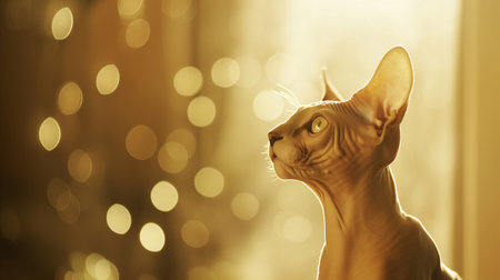 Beautiful sphynx cat on bokeh background.の素材