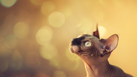 Sphynx cat on bokeh background, close upの素材