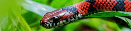 Close-up of a red-nosed kingsnake (Xenochrophis calyptratus)の素材