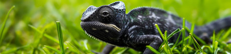 Chameleon on the green grass. Panoramic image.の素材