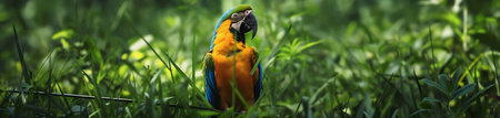 Beautiful macaw parrot sitting on a branch in the gardenの素材