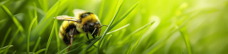 Bumblebee on green grass. Bumblebee on green grassの素材