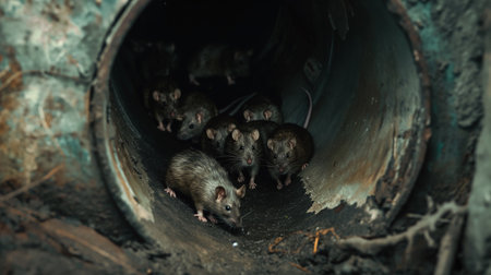 Little rats in a trash can. The concept of animal pollution.の素材