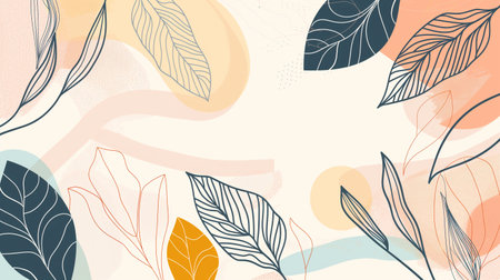 Abstract floral background with hand drawn leaves and watercolor spots. Vector illustration.の素材