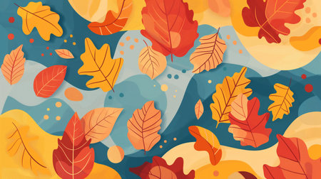 Autumn background with leaves and watercolor spots. Vector illustration.の素材