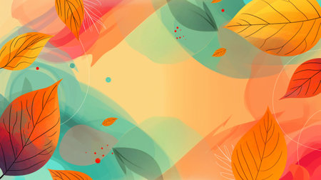 Autumn background with leaves and watercolor splashes. Vector illustration.の素材