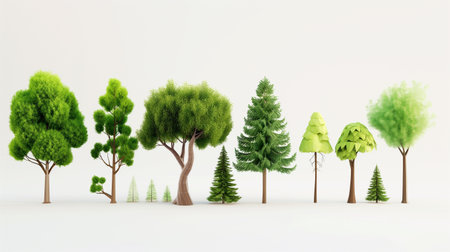 Trees in the forest. 3D illustration. White background.の素材