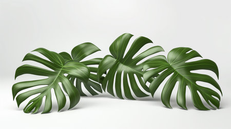 Realistic 3D Render of Monstera Leaves on White Background - Illustrationの素材