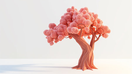 Tree with pink snow in winter season. 3D rendering illustration.の素材