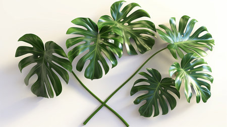 Monstera leaves on a white background. 3d render illustration.の素材