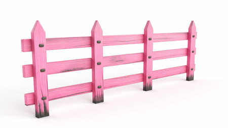 Pink wooden fence isolated on white background. 3d render illustration.の素材