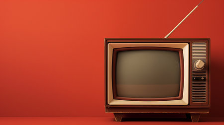 Retro TV on red background. 3D illustration. Vintage style.の素材