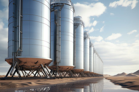 granary, metal structures for storage and export of wheat and corn. AI generatedの素材