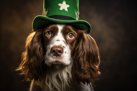 portrait of a spaniel in a green top hat, for St. Patrick's Dayの素材