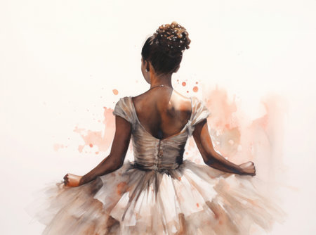 A ballerina in contemplation, her poise as delicate as the watercolor strokes that define her formの素材