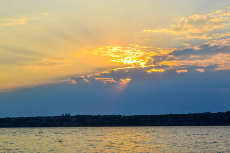 Beautiful sunset over the river.の写真素材