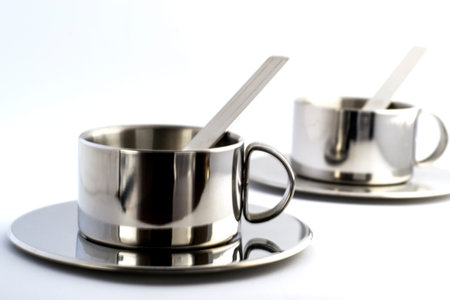 Metal cup for coffee on a white background.の写真素材