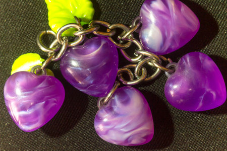 Keychain hearts on a white background.Hearts on a chain.の写真素材