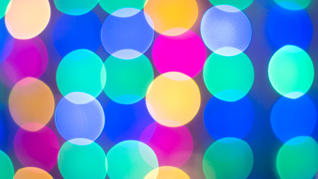 Microphone on a stand. Karaoke. Blurred garlands backgroundの写真素材