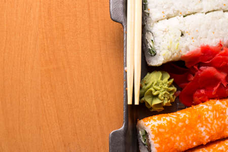 Sushi, rolls in disposable packaging. Quarantine. Home delivery of sushi.の写真素材
