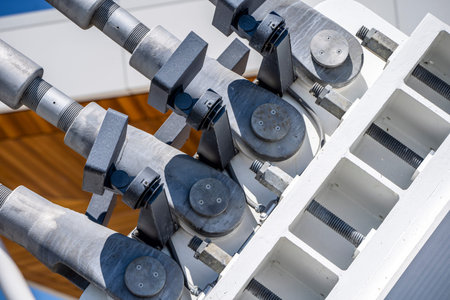 Powerful mounting and tensioning mechanism for the footbridge with threaded braces and flexible...