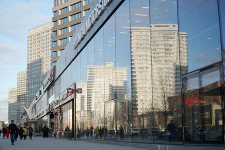 Moscow houses reflection showcases novy Arbat