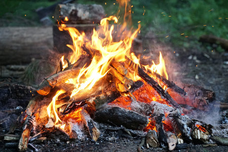 Close up photo of big outdoor bonfire