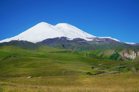 Beautiful landscape of the Caucasus Mountains on a sunny day. Elbrus, North Caucasus, Russia