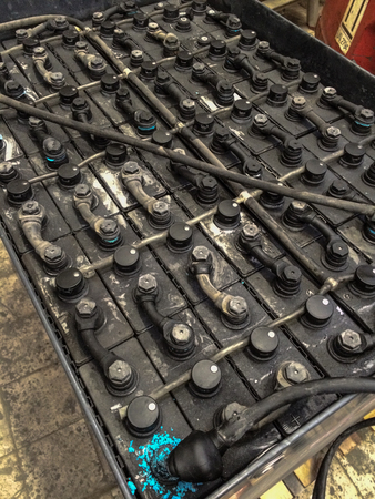 This photograph was taken in a small Italian company, Padana Srl Accumulators that deals with assembly and repair of batteries for forklifts for over 30 years.の写真素材