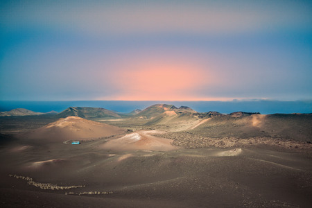 Panorama of the volcanoes of Lanzarote Park.. The Timanfayaの写真素材