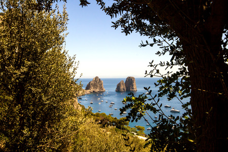 View of the faraglioni from the island of Capri in Italyの写真素材