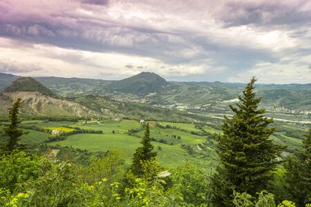Hilly landscape, forest, taken from the church hill in the Republic of San Marinoの写真素材